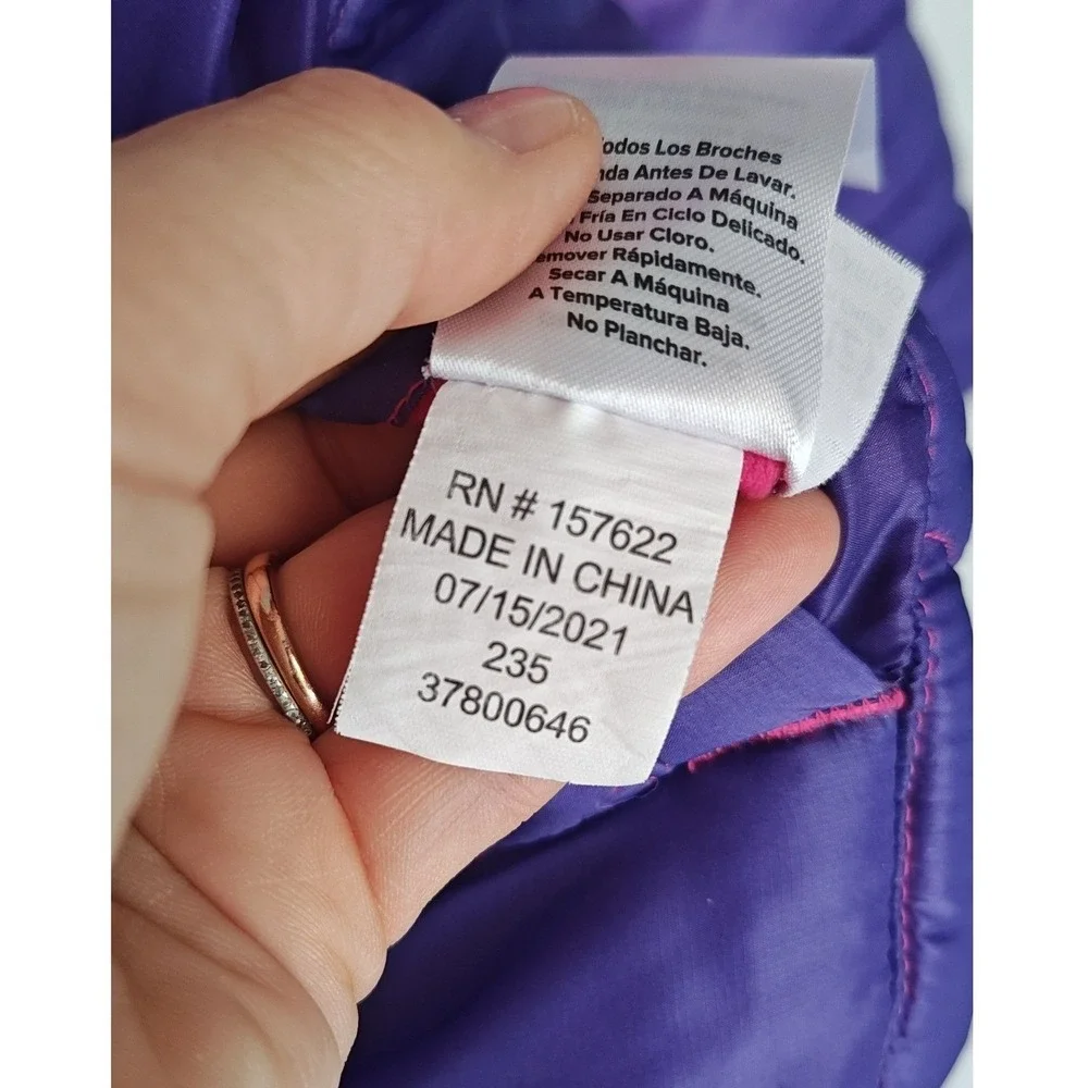Eddie Bauer Youth Reversible Puffer Jacket  Pink Purple Ombre Fleece L 14 15